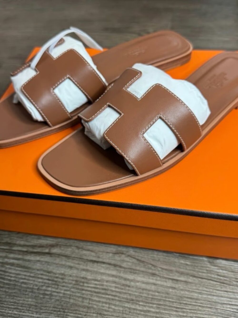 Brown Oasis Slide Sandals - Women's Leather Slides - Picture 4 of 8